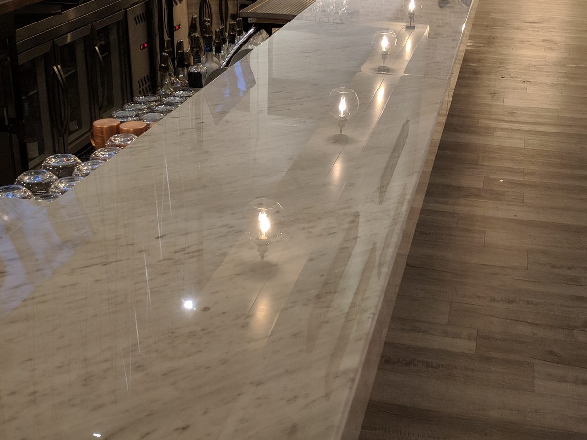 Restaurant bar marble surface after Tuffskin installation - restored and protected