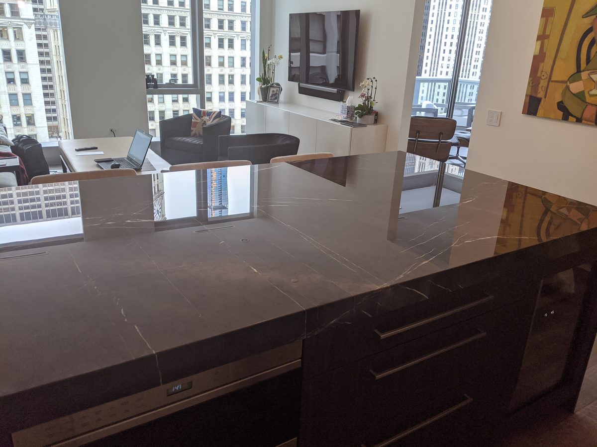 Chicago condo kitchen marble countertop with Tuffskin gloss