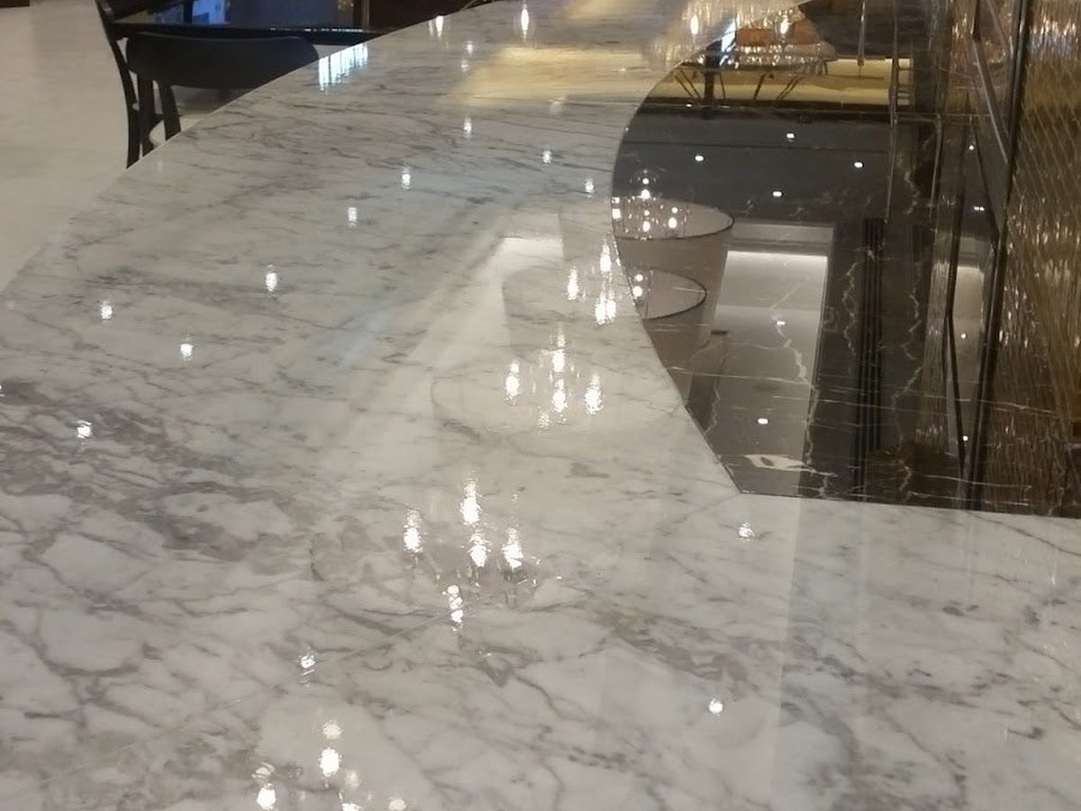 Casino restaurant marble bar top with Tuffskin gloss protection